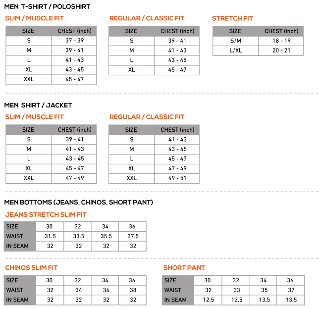 Size Chart MEN men sizechart